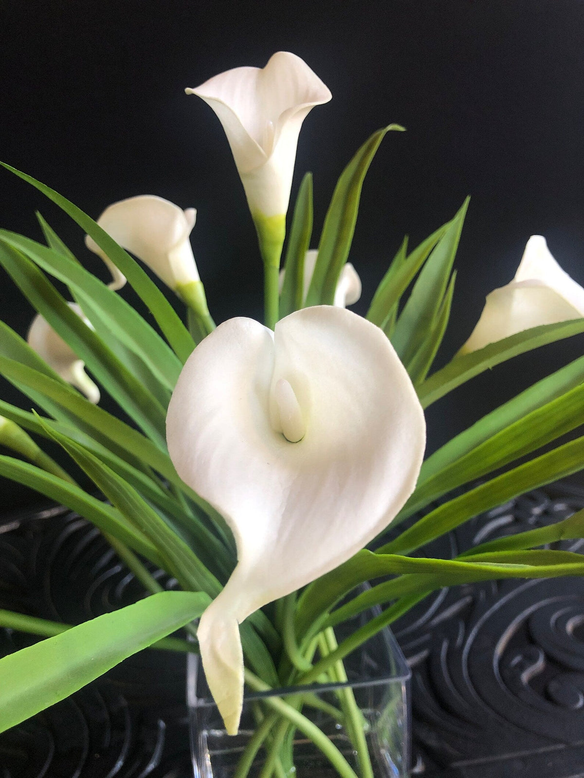 White Calla Lily Arrangement in Glass Vase — 15″