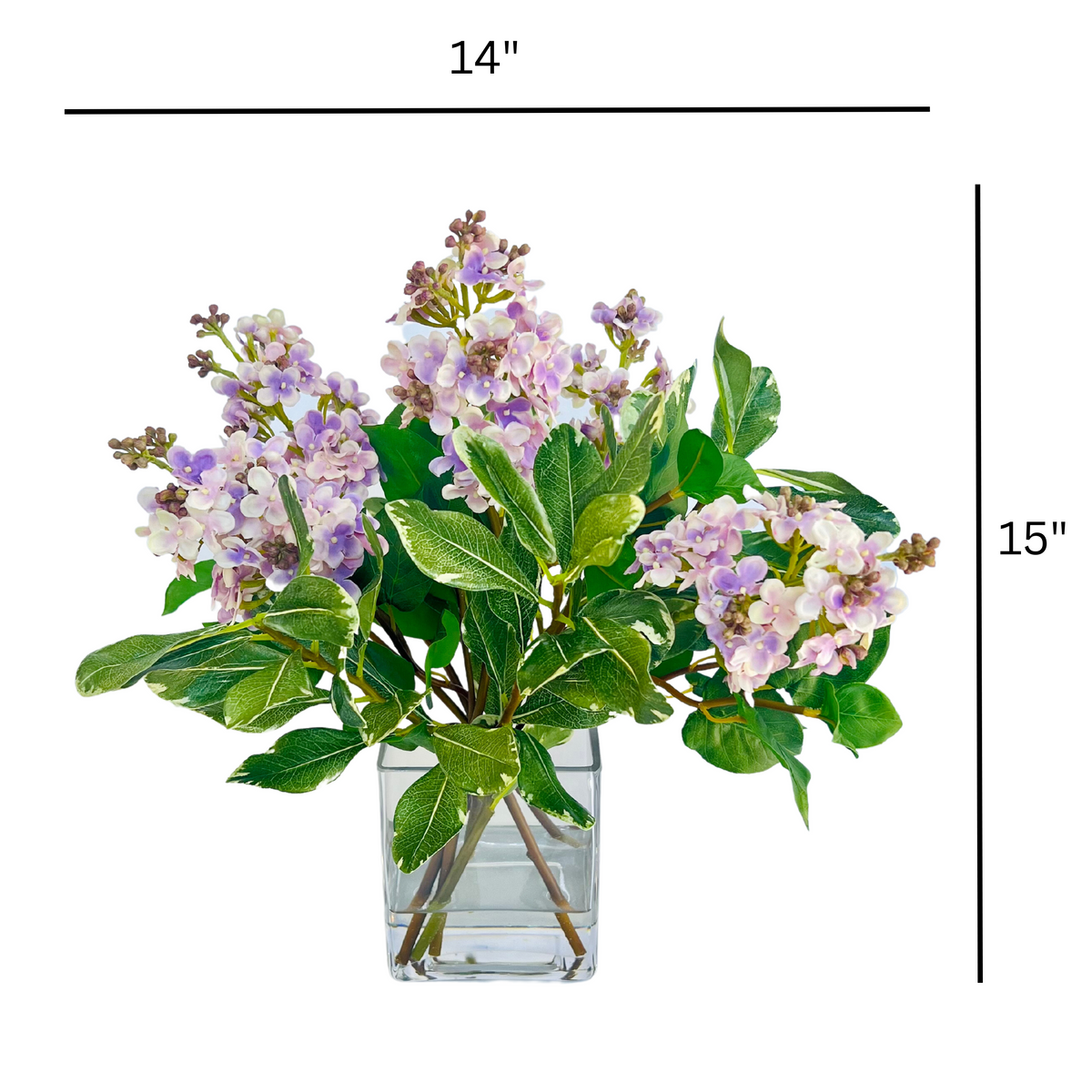 Lilac Flower Arrangement in Glass Vase — 15″