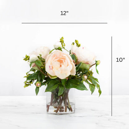Blush Peony Trio in Glass Vase — 10″