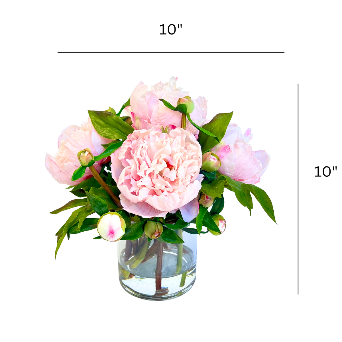 Full Blush Peony Arrangement in Glass Vase — 10″
