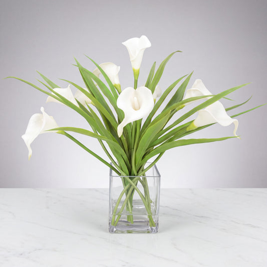 White Calla Lily Arrangement in Glass Vase — 15″