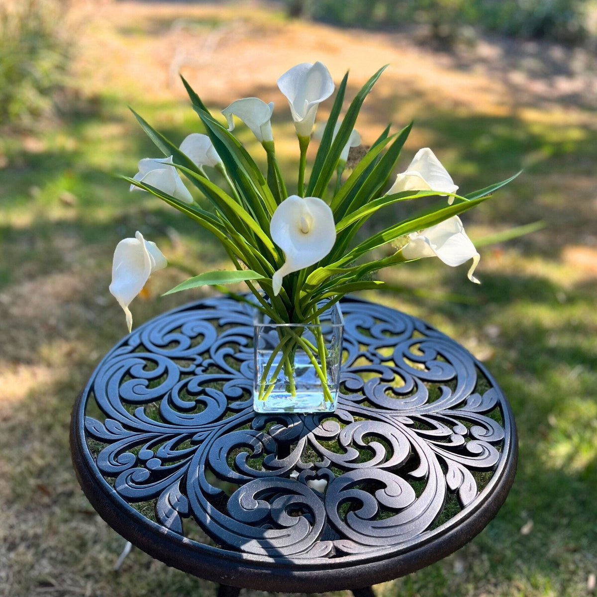 White Calla Lily Arrangement in Glass Vase — 15″