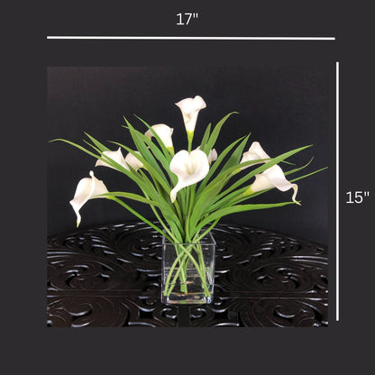 White Calla Lily Arrangement in Glass Vase — 15″