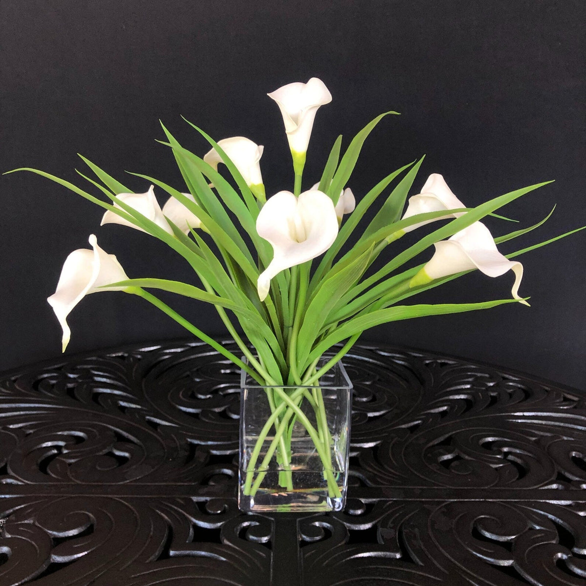 White Calla Lily Arrangement in Glass Vase — 15″