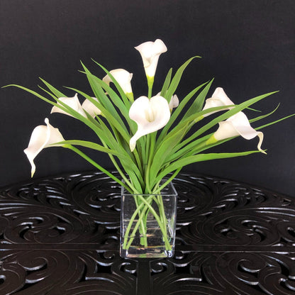 White Calla Lily Arrangement in Glass Vase — 15″