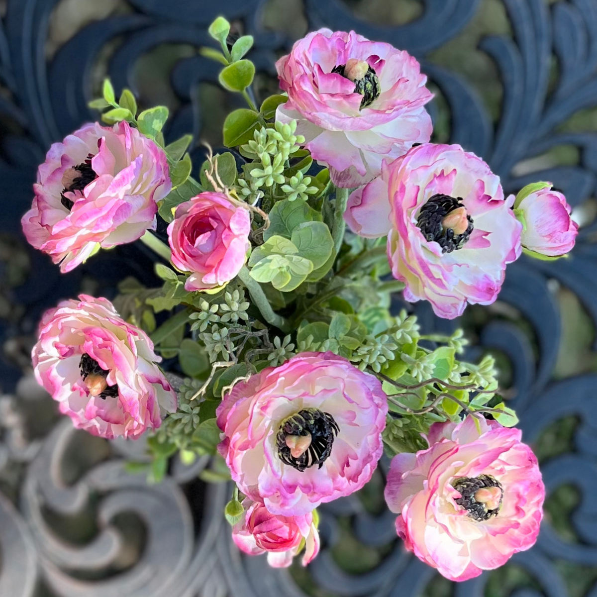 Pink Ranunculus Arrangement in Glass Vase — 8″