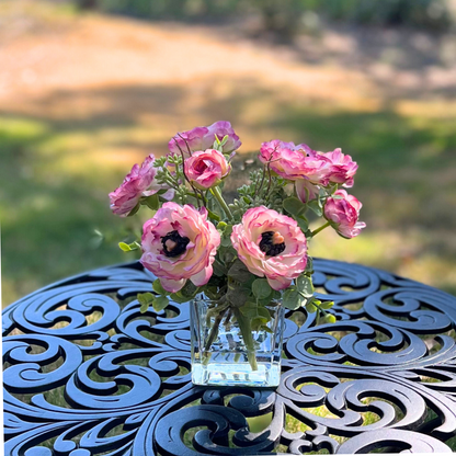 Pink Ranunculus Arrangement in Glass Vase — 8″