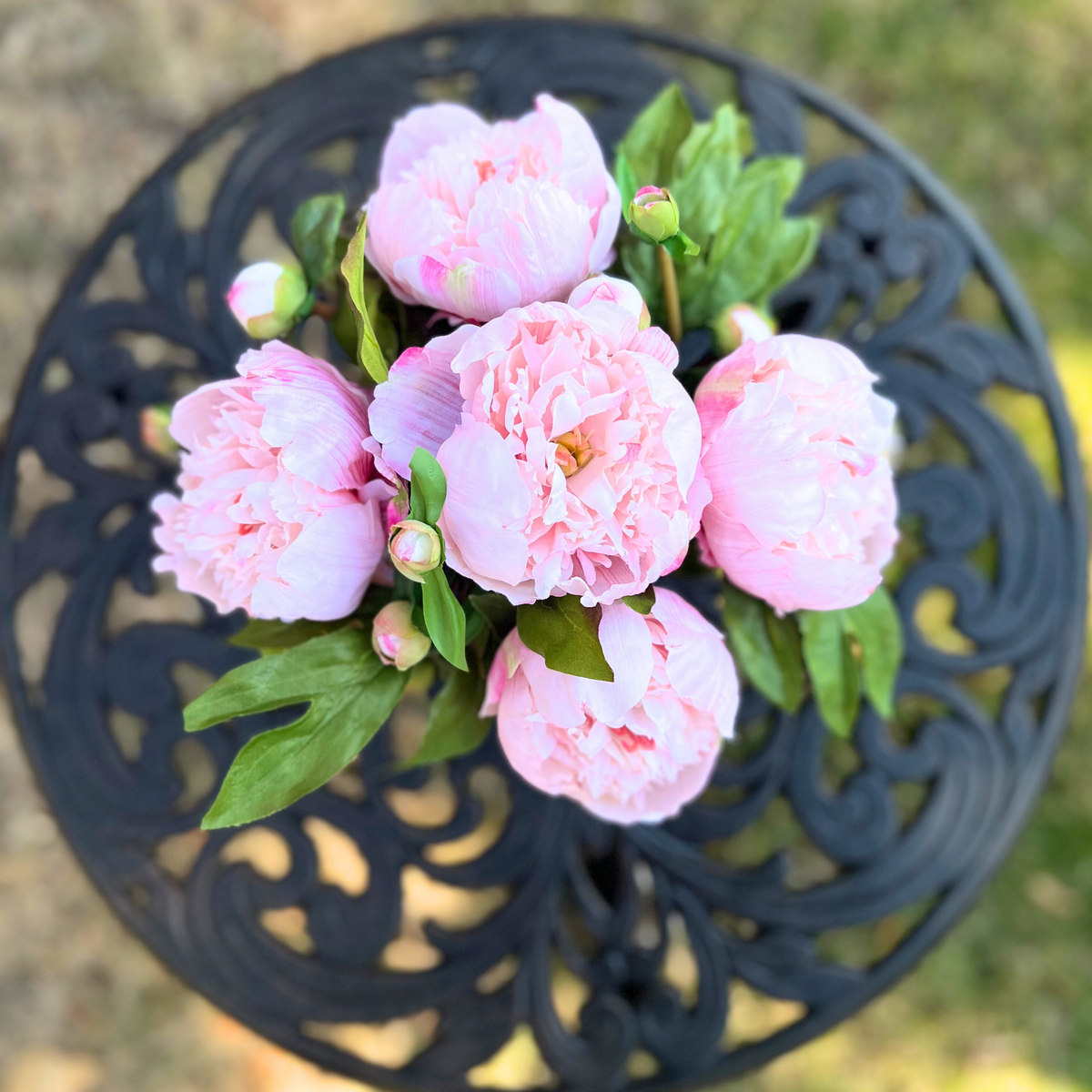 Full Blush Peony Arrangement in Glass Vase — 10″