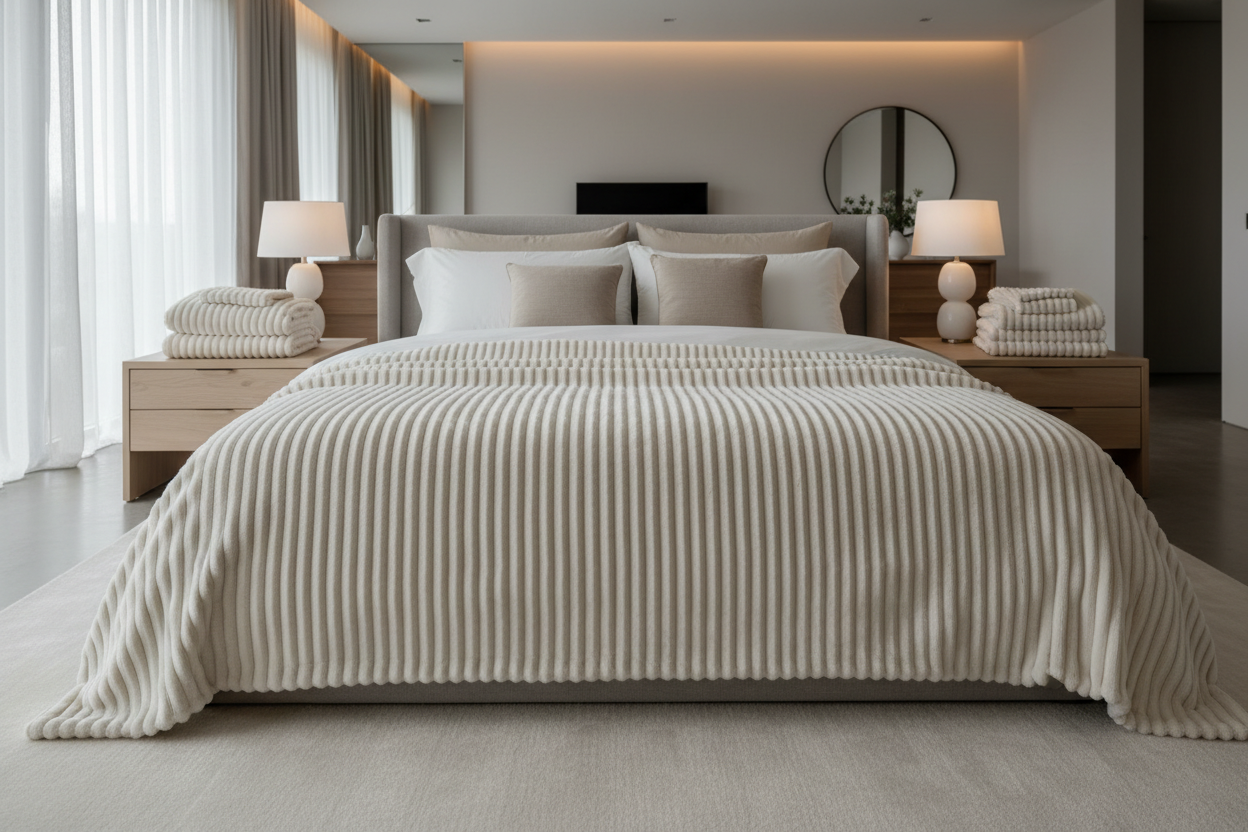 The photo angle should be a little back showing a wide area that starts from covering those both table stands with blankets. And also slightly dim the lighting