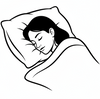 Women sleeping in a bed icon in black and white